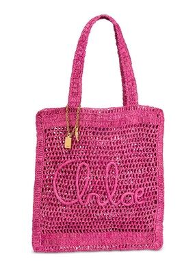 Chloé - Chloe SUMMER BANANA TOTE BAG IN RAFFIA Color: Fuchsia Rose